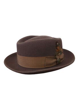 Goorin Bros Brown Wool Fedora Hat w/ Feather Accent Sz M (7US) - Made In USA